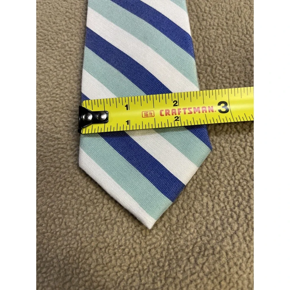 Wembley Green Blue White Striped Tie Men's Silk/Linen Blend Necktie 59.5